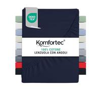 Komfortec Lenzuolo con angoli elasticizzati in jersey, 180 x 200 cm, 100% cotone, Blu