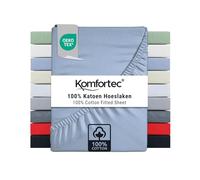 Komfortec Lenzuolo con Angoli in Jersey 100% Cotone - 200x200 cm - 135 g/m² - Morbido, Traspirante e Delicato sulla Pelle - Certificato Oeko-Tex - Per Boxspring, Topper e Materassi - Azzurro