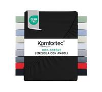 Komfortec Lenzuolo con angoli elasticizzati in jersey, 200 x 200 cm, 100% cotone, Nero