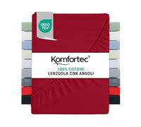 Komfortec Lenzuolo con angoli elasticizzati in jersey, 200 x 200 cm, 100% cotone, Rosso