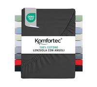 Komfortec Lenzuolo con Angoli in Jersey 100% Cotone - 160x200 cm - 135 g/m² - Morbido, Traspirante e Delicato sulla Pelle - Certificato Oeko-Tex - Per Boxspring, Topper e Materassi - Antracite