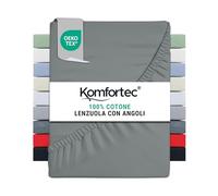 Komfortec Lenzuolo con Angoli in Jersey 100% Cotone - 180x200 cm - 135 g/m² - Morbido, Traspirante e Delicato sulla Pelle - Certificato Oeko-Tex - Per Boxspring, Topper e Materassi - Grigio