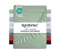 Komfortec Lenzuolo con angoli elasticizzati, 180 x 200 cm, 100% cotone, verde