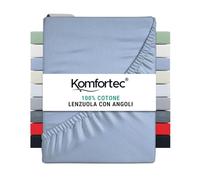 Komfortec Lenzuolo con angoli elasticizzati, 180 x 200 cm, 100% cotone, azzurro