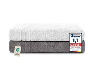 Komfortec Set 2 Teli Sauna 80x200 cm, Spugna Cotone, Antracite/Bianco | Set di 2 Teli Sauna Grandi e Assorbenti; Telo Doccia, Telo Mare, per Spa e Lettino Massaggio
