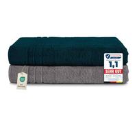 Komfortec Set 2 Teli Sauna 80x200 cm, Spugna Cotone, Antracite/Petrolio | Set di 2 Teli Sauna Grandi e Assorbenti; Telo Doccia, Telo Mare, per Spa e Lettino Massaggio