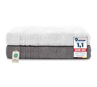 Komfortec Asciugamani per Sauna Set 2 80x200 cm 100% Cotone 470 g/m² Morbido Grigio/Bianco