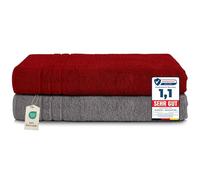 Komfortec Asciugamani 2 per Sauna 80x200 cm in 100% Cotone,470 g/m², Asciugamano Doccia Grande, Morbido, Asciugatura Rapida, Grigio antracite/Aurora rossa