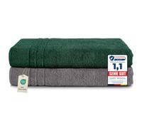 Komfortec Asciugamani 2 per Sauna 80x200 cm in 100% Cotone,470 g/m², Asciugamano Doccia Grande, Morbido, Asciugatura Rapida, Grigio antracite/Verdescura