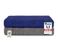 Komfortec Asciugamani 2 per Sauna 80x200 cm in 100% Cotone,470 g/m², Asciugamano Doccia Grande, Morbido, Asciugatura Rapida, Grigio antracite/Blu scuro