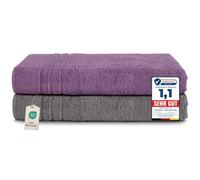 Komfortec Asciugamani 2 per Sauna 80x200 cm in 100% Cotone,470 g/m², Asciugamano Doccia Grande, Morbido, Asciugatura Rapida, Grigio antracite/Violetto