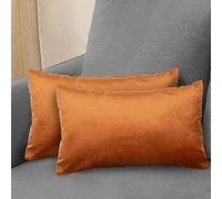 Komfortec Set di 2 federe decorative in velluto, 30 x 50 cm, per camera da letto, per divano e divano con chiusura lampo, colore arancione
