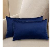 Komfortec Set di 2 federe decorative in velluto, 30 x 50 cm, per camera da letto, per divano e divano con chiusura lampo, blu navy
