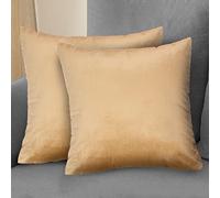 Komfortec Set di 2 federe decorative in velluto, 45 x 45 cm, per camera da letto, per divano e divano con chiusura lampo, colore beige