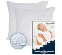 Komfortec Set di 2 federe impermeabili da 60 x 60 cm, con chiusura lampo, traspiranti, ipoallergeniche, anti-acaro, bianco