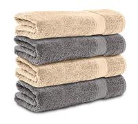 Komfortec Set di 4 asciugamani da doccia, 70 x 140 cm, in 100% cotone, 470 g/m², spugna, morbido, antracite grigio/beige