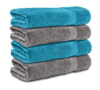 Komfortec Set di 4 asciugamani da doccia, 70 x 140 cm, in 100% cotone, 470 g/m², spugna, morbido, antracite grigio/turchese