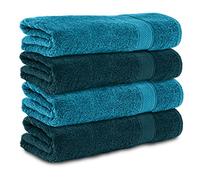 Komfortec Set di 4 asciugamani da doccia, 70 x 140 cm, in 100% cotone, 470 g/m², spugna, morbido, petrolio/turchese