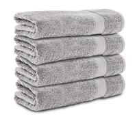 Komfortec Set di 4 asciugamani da doccia, 70 x 140 cm, in 100% cotone, 470 g/m², in spugna, morbido, argento