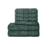 Komfortec Set di 6 asciugamani in 100% cotone, 2 teli da bagno 70 x 140 cm e 4 asciugamani da 50 x 100 cm, spugna morbida, verde scuro