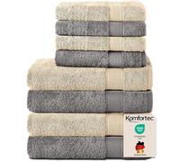 Komfortec Set di 8 asciugamani in 100% cotone, 4 teli da bagno 70 x 140 e 4 asciugamani da 50 x 100 cm, spugna, morbido, towel, grande, antracite/beige