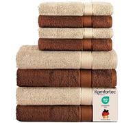 Komfortec Set di 8 asciugamani in 100% cotone, 4 teli da bagno 70 x 140 cm e 4 asciugamani da 50 x 100 cm, in spugna, morbido, asciugamano grande, marrone/beige