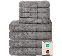 Komfortec Set di 4 asciugamani da 50 x 100 cm e 4 teli doccia 70 x 140 cm, in spugna e set di asciugamani grandi, 100% cotone, morbido, ad asciugatura rapida, Antracite