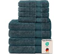 Komfortec Set di 8 asciugamani in 100% cotone, 4 teli da bagno 70 x 140 e 4 asciugamani da 50 x 100 cm, spugna, morbido, Towel, grande, petrolio