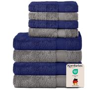 Komfortec Set di 8 Asciugamani 100% Cotone - 4 Asciugamani Bagno 70 x 140 cm e 4 Asciugamani Ospite 50 x 100 cm - Set Asciugamani Bagno Morbidi e Assorbenti - Antracite/Blu Navy