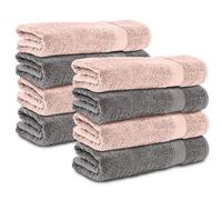Komfortec Set di 8 asciugamani in 100% cotone, 8 asciugamani da 50 x 100 cm, in spugna, morbidi, Grigio Antracite/Rosa