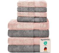 Komfortec Set di 8 asciugamani in 100% cotone, 4 teli da bagno 70 x 140 cm e 4 asciugamani da 50 x 100 cm, spugna, morbido, towel, grande, grigio antracite/rosa floreale