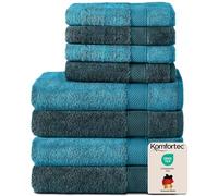 Komfortec Set di 8 asciugamani in 100% cotone, 4 teli da bagno 70 x 140 cm e 4 asciugamani da 50 x 100 cm, spugna morbida, grande, turchese/petrolio