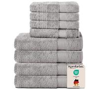 Komfortec Set di 8 asciugamani in 100% cotone, 4 teli da bagno 70 x 140 cm e 4 asciugamani da 50 x 100 cm, spugna, morbido, grande, argento