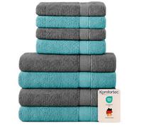 Komfortec Set di 8 Asciugamani Bagno e Viso/Ospite, Spugna 100% Cotone | 4 Asciugamani Bagno 70x140 cm e 4 Viso/Ospite 50x100 cm, Morbidi e Assorbenti, OEKO-TEX, Antracite / Aqua