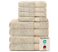 Komfortec Set di 8 Asciugamani Bagno e Viso/Ospite, Spugna 100% Cotone | 4 Asciugamani Bagno 70x140 cm e 4 Viso/Ospite 50x100 cm, Morbidi e Assorbenti, OEKO-TEX, Beige