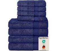 Komfortec Set di 8 Asciugamani Bagno e Viso/Ospite, Spugna 100% Cotone | 4 Asciugamani Bagno 70x140 cm e 4 Viso/Ospite 50x100 cm, Morbidi e Assorbenti, OEKO-TEX, Blu Navy