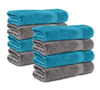 Komfortec Set di 8 asciugamani da 50 x 100 cm, in 100% cotone, 470 g/m², spugna, morbido, antracite grigio/turchese