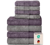 Komfortec Set di 8 asciugamani in 100% cotone, 4 teli da bagno 70 x 140 cm e 4 asciugamani da 50 x 100 cm, spugna, morbido, grande, antracite grigio/viola