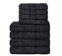 Komfortec Set di 8 asciugamani in 100% cotone, 4 teli da bagno 70 x 140 cm e 4 asciugamani da 50 x 100 cm, spugna, morbido, Towel, grande, colore: Nero
