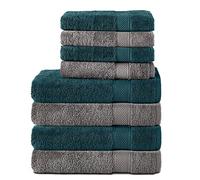 Komfortec Set di 8 asciugamani in 100% cotone, 4 teli da bagno 70 x 140 cm e 4 asciugamani da 50 x 100 cm, in spugna, morbido, Towel, grande, grigio antracite/petrolio