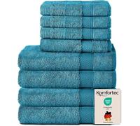 Komfortec Set di 8 asciugamani in 100% cotone, 4 teli da bagno 70 x 140 cm e 4 asciugamani da 50 x 100 cm, spugna, morbido, Towel, grande, turchese
