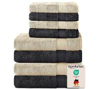 Komfortec Set di 8 asciugamani in 100% cotone, 4 teli da bagno 70 x 140 e 4 asciugamani da 50 x 100 cm, spugna, morbido, Towel, grande, nero/beige
