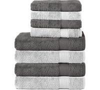 Komfortec Set di 8 asciugamani in 100% cotone, 4 teli da bagno 70 x 140 e 4 asciugamani da 50 x 100 cm, spugna, morbido, Towel, grande, antracite/bianco