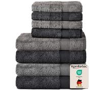 Komfortec Set di 8 asciugamani in 100% cotone, 4 teli da bagno 70 x 140 e 4 asciugamani da 50 x 100 cm, spugna, morbido, towel, grande, Antracite/Nero