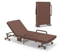 KOMFOTT Letto pieghevole pieghevole con materasso da 8,9 cm, per adulti, letto per ospiti portatile con schienale regolabile in 6 posizioni, telaio pieghevole in acciaio rinforzato con tasca laterale