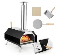 KOMFOTTEU 12" Forno per pizza da esterno, forno a legna portatile con pietra per pizza, pala per pizza, termometro e gambe pieghevoli, forno per pizzero in acciaio inox per barbecue, campeggio