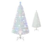 KOMFOTTEU Albero di Natale Artificiale 120/150/180/210 cm, Albero di Natale con Luci LED, Base in Metallo, Christmas Tree Pieghevole in PVC, per Casa, Negozio, Ufficio, Feste, Bianco (M)