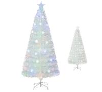 KOMFOTTEU Albero di Natale Artificiale 120/150/180/210 cm, Albero di Natale con Luci LED, Base in Metallo, Christmas Tree Pieghevole in PVC, per Casa, Negozio, Ufficio, Feste, Bianco (L)