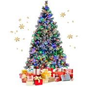 KOMFOTTEU Albero di Natale Artificiale 185/215 cm, Albero di Natale con luci LED con 4 Colori e 8 Modalità di Illuminazione, Christmas Tree con Pigne e Bacche Rosse, per Casa, Negozio, Feste (L)