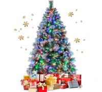 KOMFOTTEU Albero di Natale Artificiale 185/215 cm, Albero di Natale con luci LED con 4 Colori e 8 Modalità di Illuminazione, Christmas Tree con Pigne e Bacche Rosse, per Casa, Negozio, Feste (M)